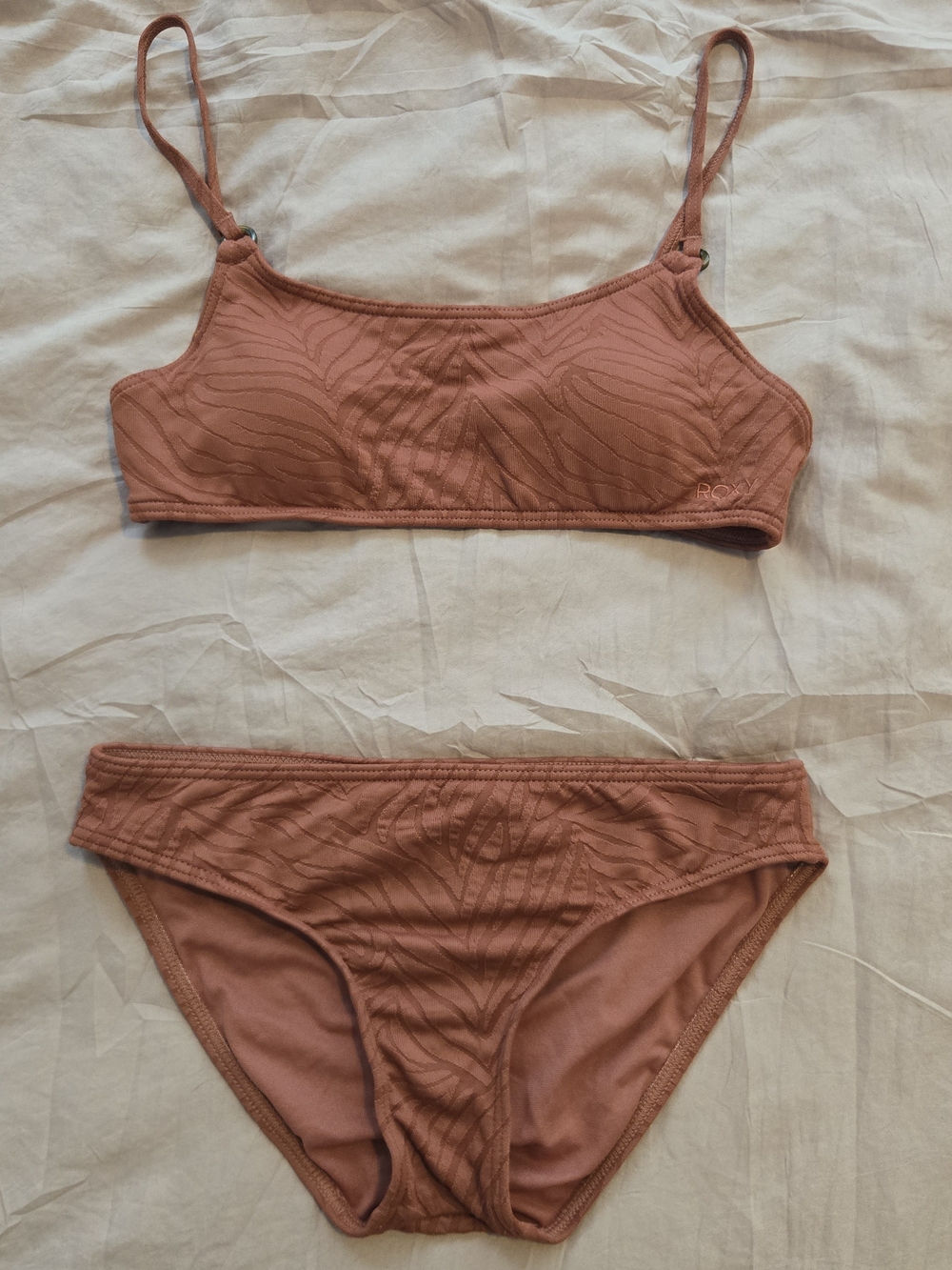 Roxy Dusty Rose Textured Bikini Top & Bottom Set
